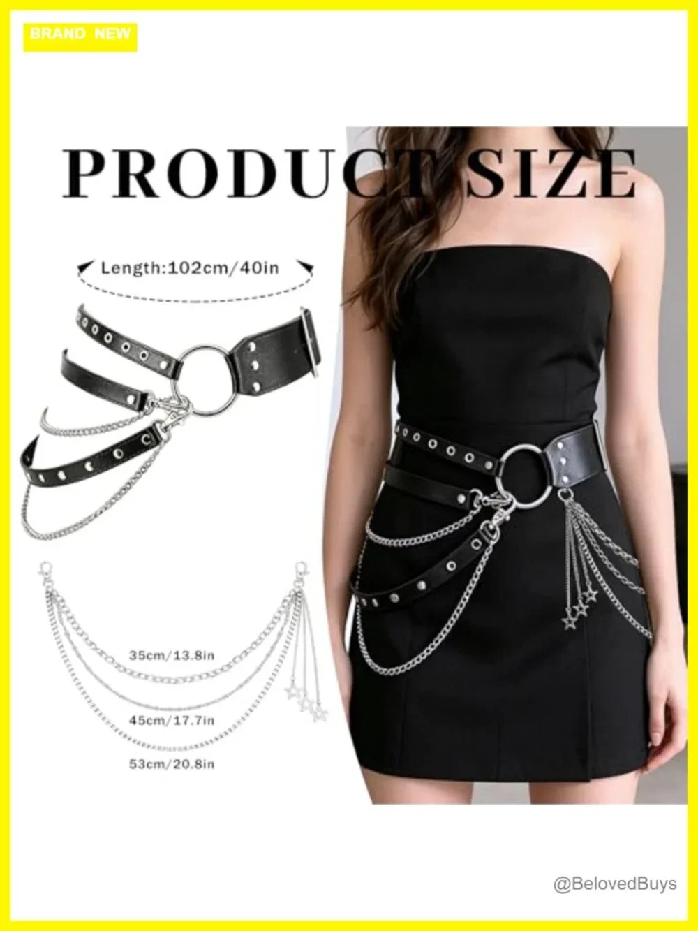 PU Leather Studded Belt & Layered Chain Set Punk Y2K Streetwear Accessory